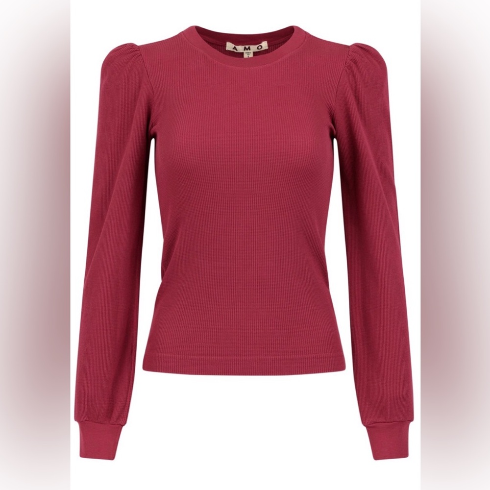 Women's Thermal Long Sleeve Ribbed Top Puff Sleeves - Pinot (red)